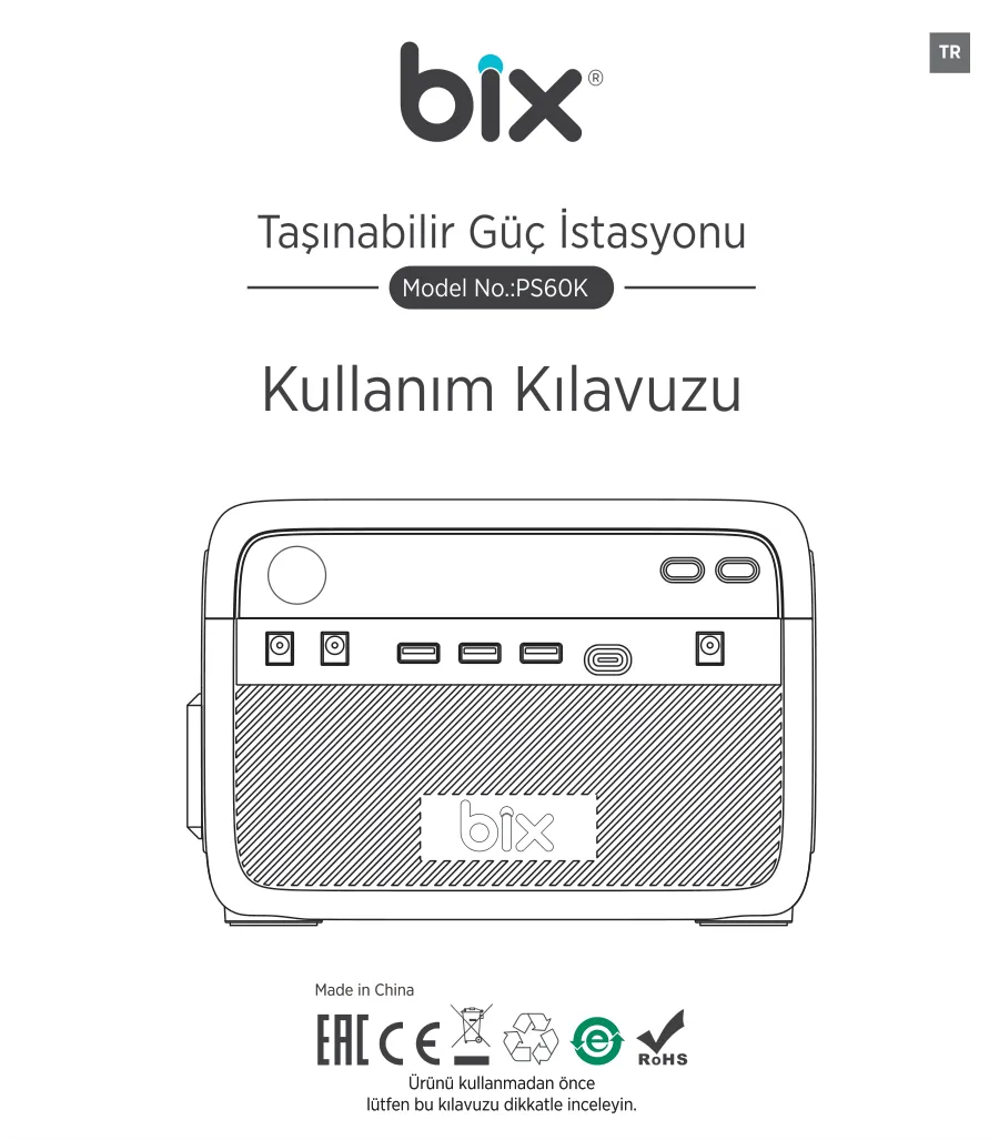 PS60K 192Wh 300W 230V 50Hz Saf Sinüs Taşınabilir Power kullanım kılavuzu — sayfa 1