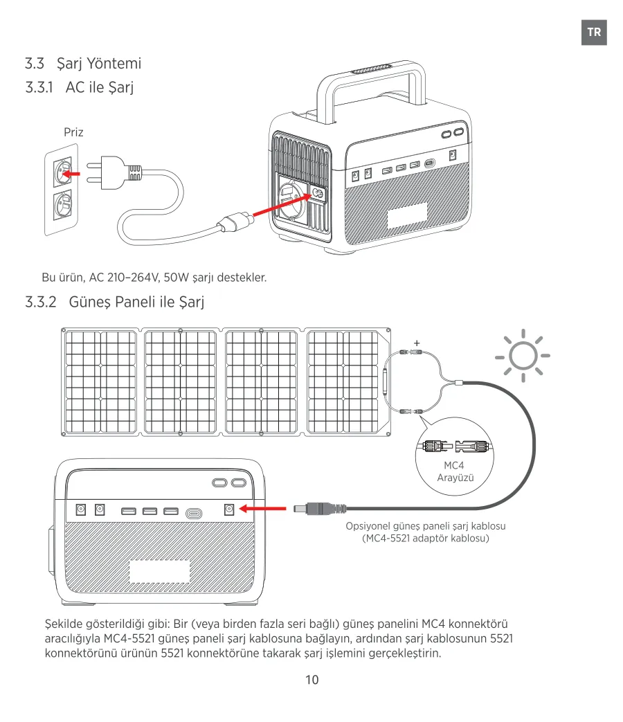 PS60K 192Wh 300W 230V 50Hz Saf Sinüs Taşınabilir Power kullanım kılavuzu — sayfa 11