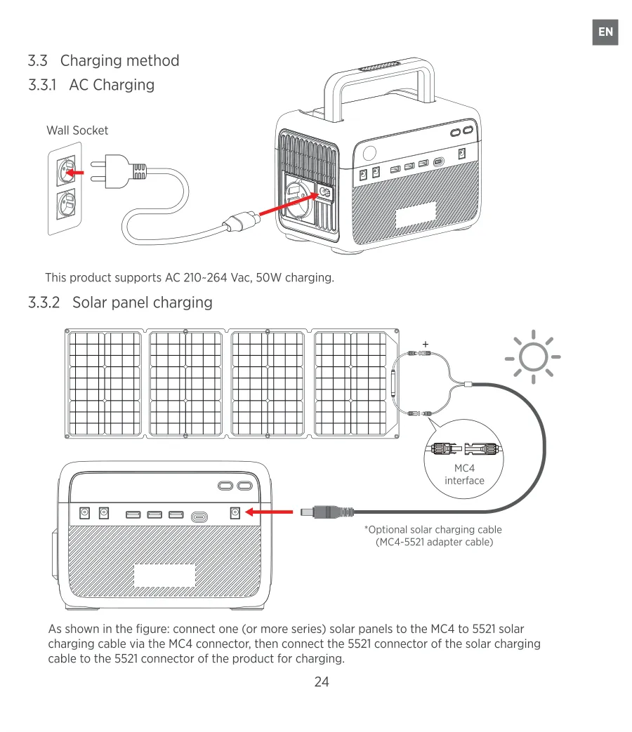 PS60K 192Wh 300W 230V 50Hz Saf Sinüs Taşınabilir Power kullanım kılavuzu — sayfa 25