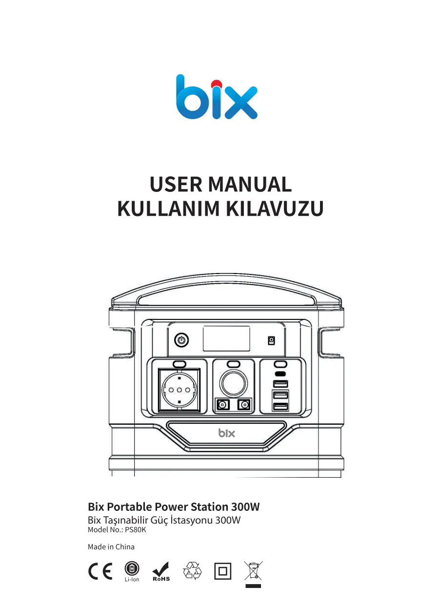 PS80K 80000mAh 296Wh 300W AC Priz, 3*USB-A, 45W Type-C kullanım kılavuzu — sayfa 1