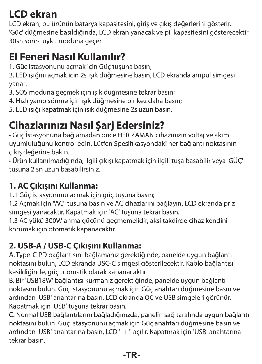 PS80K 80000mAh 296Wh 300W AC Priz, 3*USB-A, 45W Type-C kullanım kılavuzu — sayfa 4