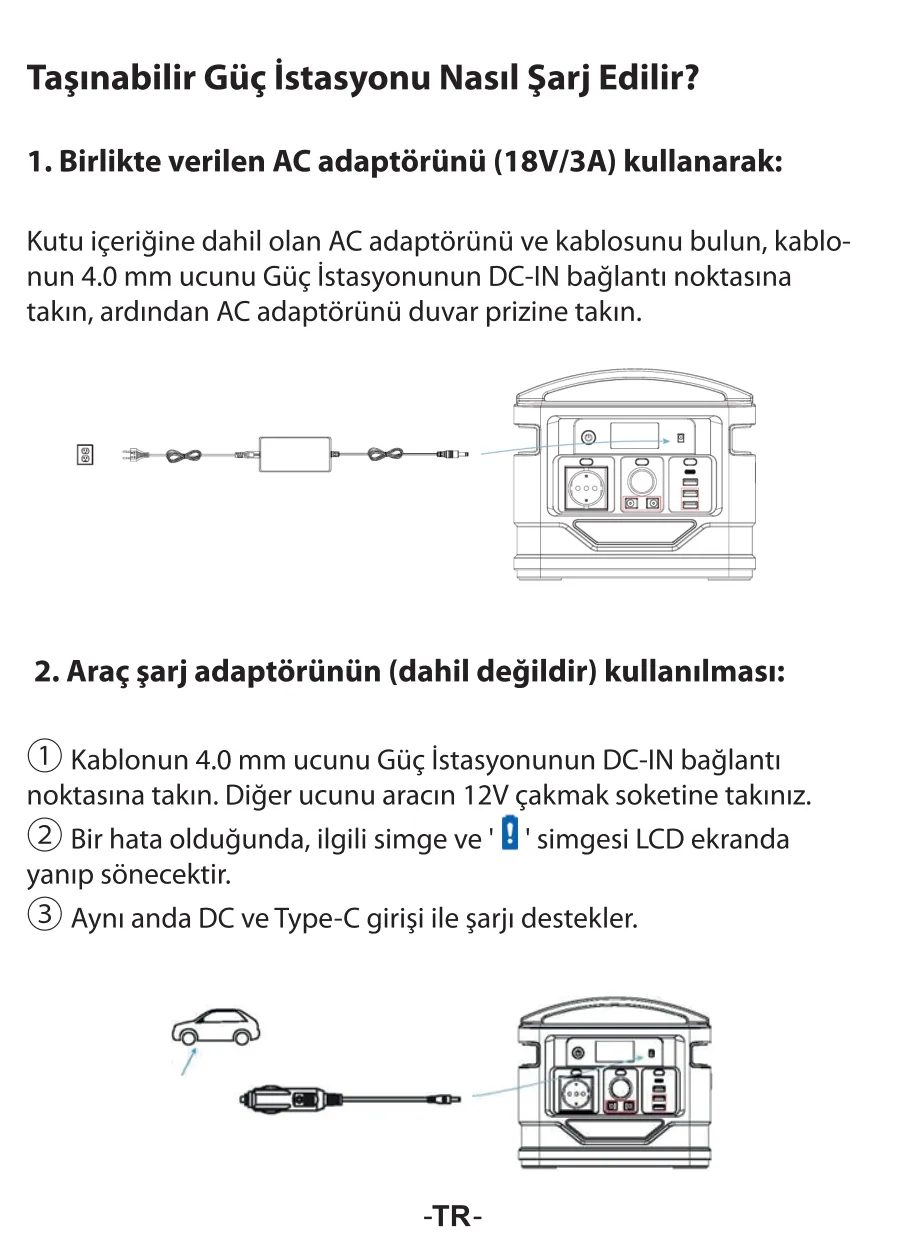 PS80K 80000mAh 296Wh 300W AC Priz, 3*USB-A, 45W Type-C kullanım kılavuzu — sayfa 5