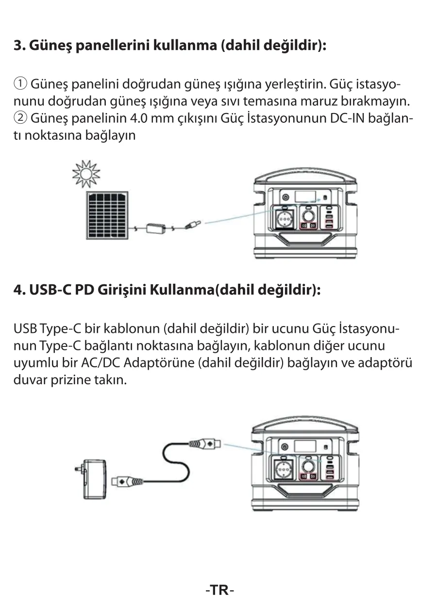PS80K 80000mAh 296Wh 300W AC Priz, 3*USB-A, 45W Type-C kullanım kılavuzu — sayfa 6