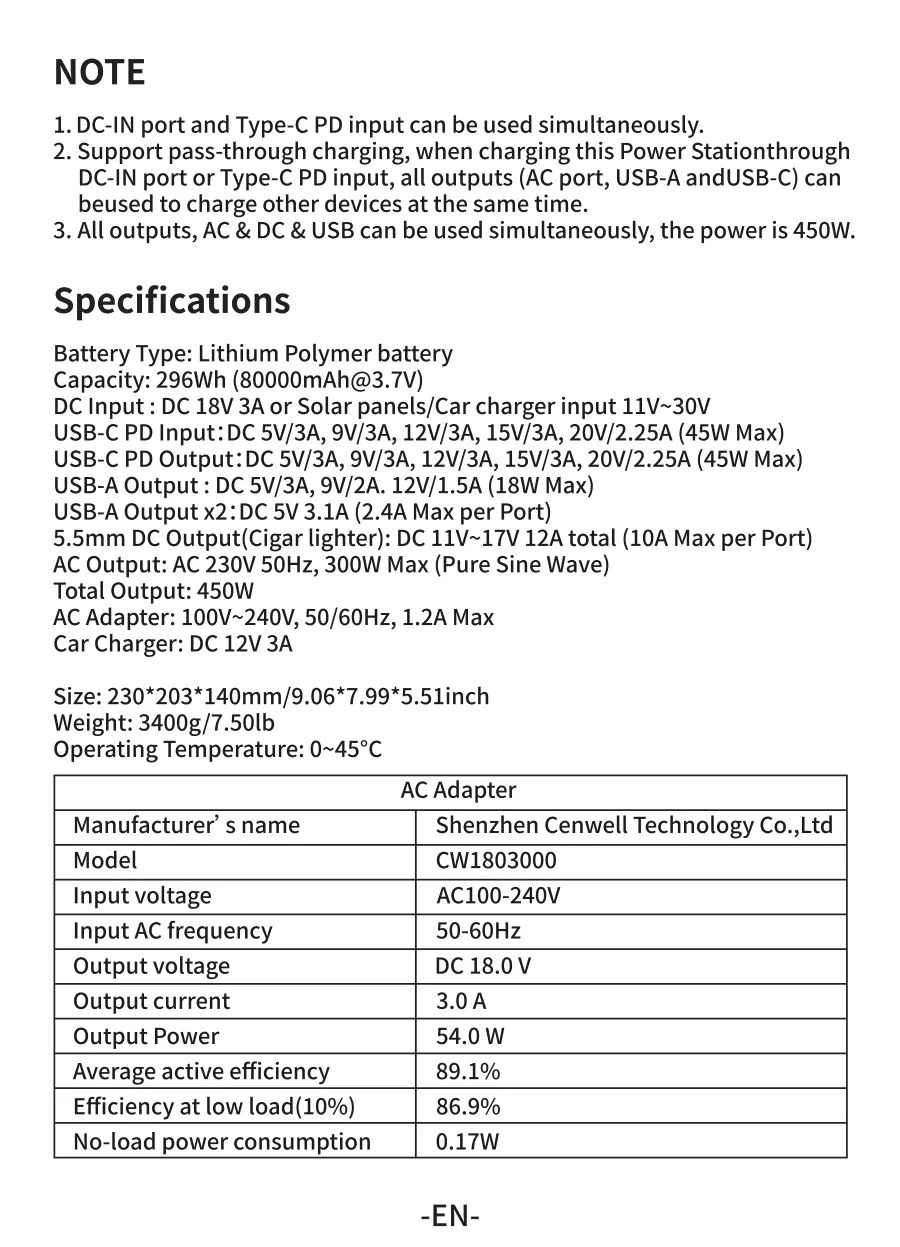 PS80K 80000mAh 296Wh 300W AC Priz, 3*USB-A, 45W Type-C kullanım kılavuzu — sayfa 9
