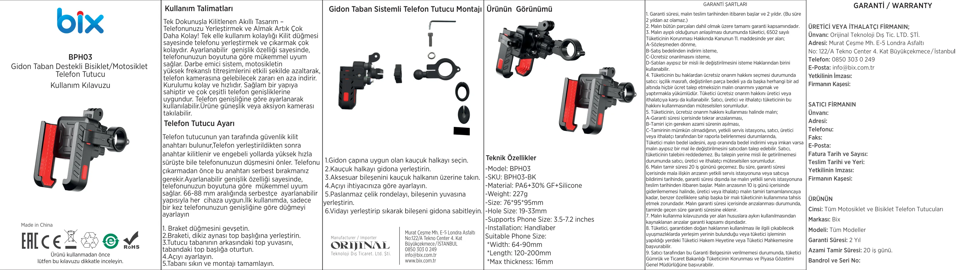 BPH03 Gidon Bağlantılı 360° Derece Ayarlanabilir Tutucu kullanım kılavuzu — sayfa 1