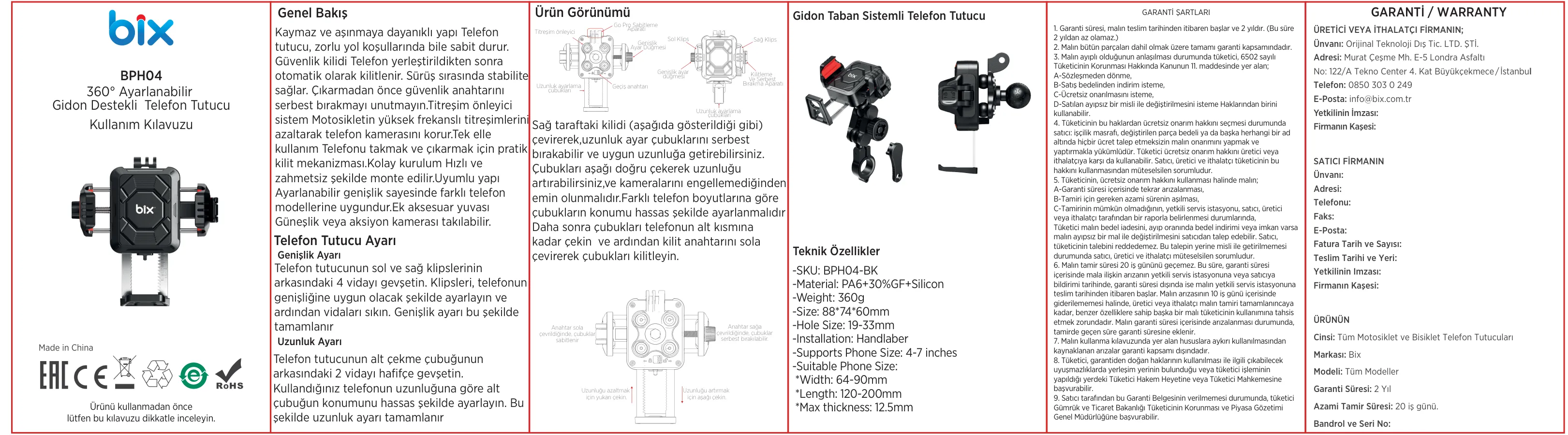 BPH04 Gidon Bağlantılı 360° Derece Ayarlanabilir 4″-7” kullanım kılavuzu — sayfa 1
