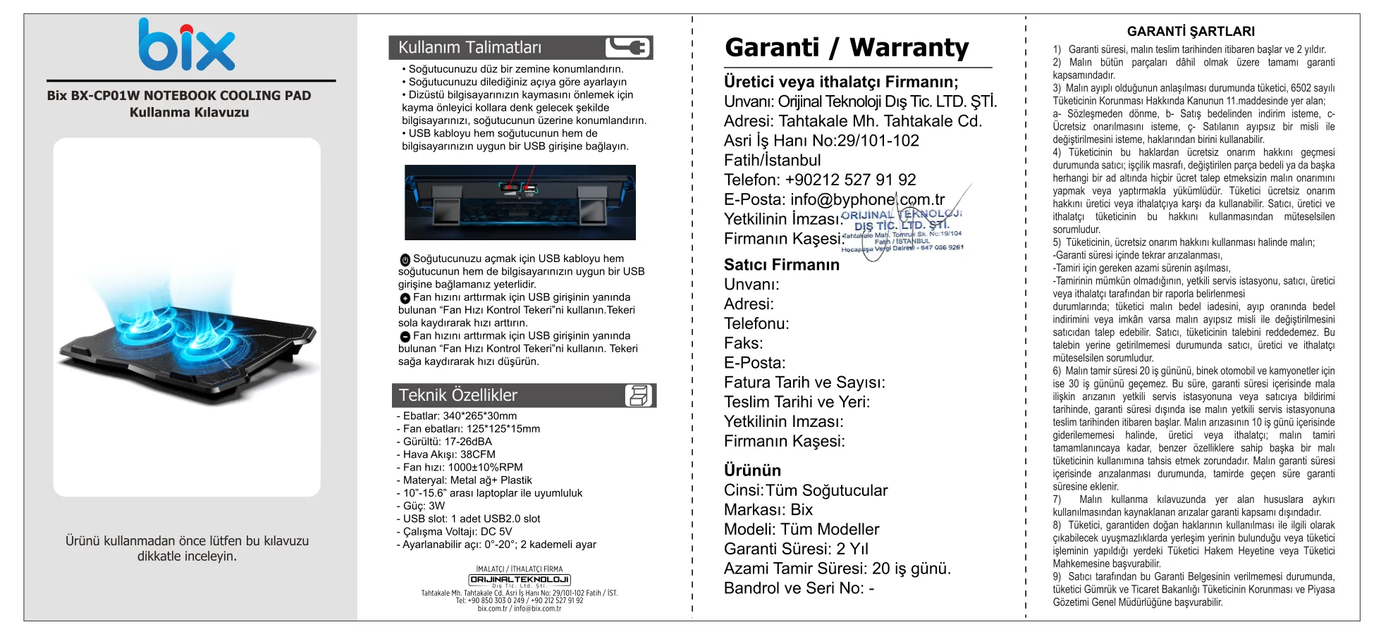 BX-CP01W LED Aydınlatmalı 10-15.6″ Notebook Soğutucu kullanım kılavuzu — sayfa 1