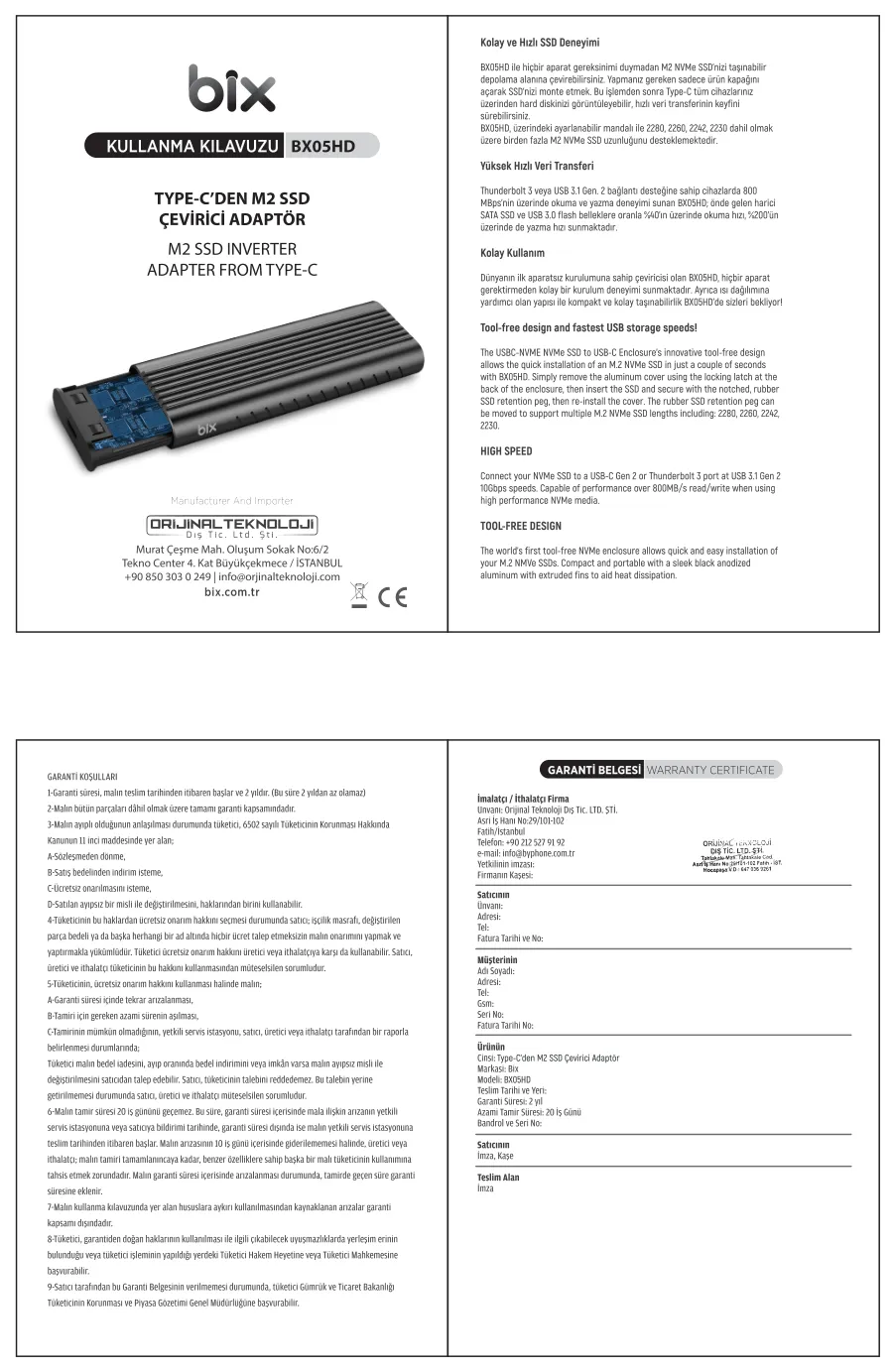BX05HD USB 3.1 Gen2 10Gbps Yüksek Hızlı Disk Kutusu kullanım kılavuzu — sayfa 1