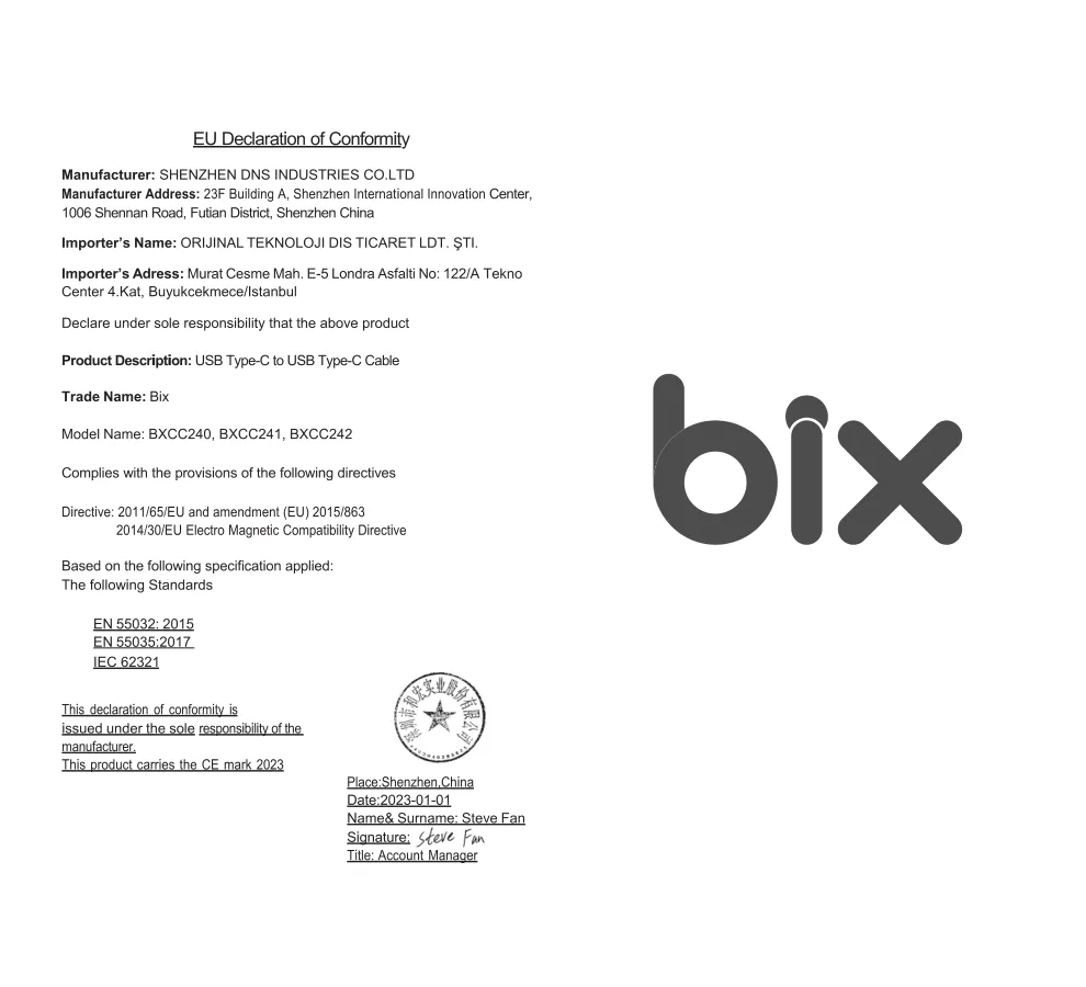 BXCC240 Type-C to Type-C 240W 480Mbps Hi-Speed Kablosu kullanım kılavuzu — sayfa 3