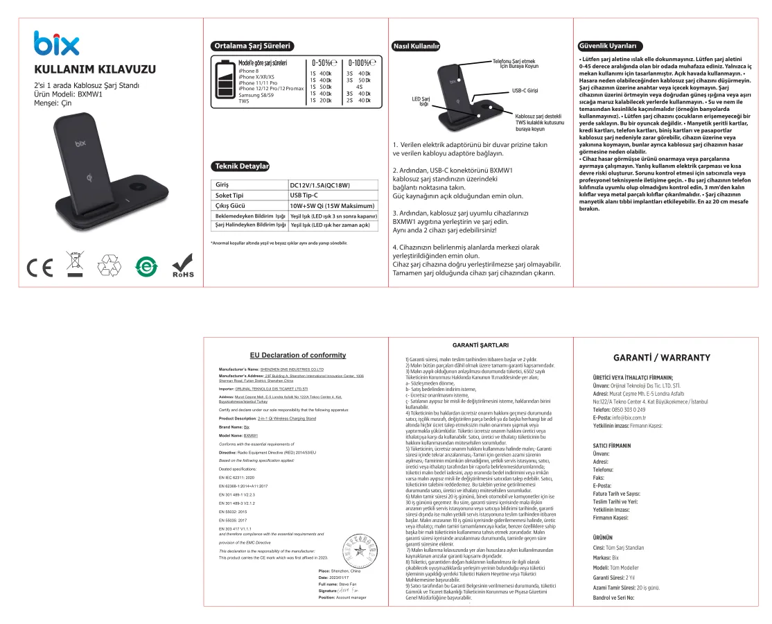 BXMW1 2’si 1 Arada iPhone 12/13/14/15/16 Kablosuz kullanım kılavuzu — sayfa 1