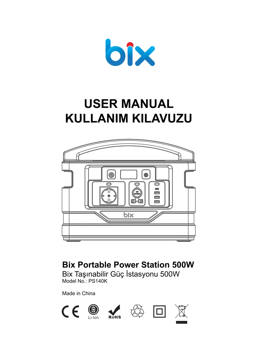 PS140K 140000mAh 518Wh 500W AC Priz, 3*USB-A, 45W kullanım kılavuzu — sayfa 1