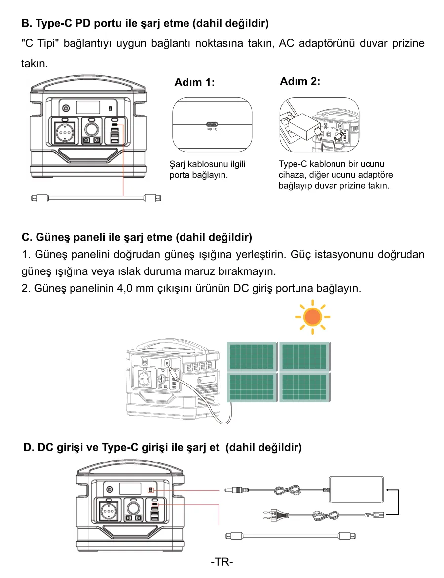 PS140K 140000mAh 518Wh 500W AC Priz, 3*USB-A, 45W kullanım kılavuzu — sayfa 8