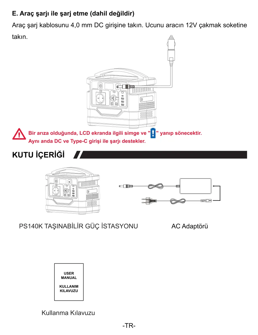 PS140K 140000mAh 518Wh 500W AC Priz, 3*USB-A, 45W kullanım kılavuzu — sayfa 9