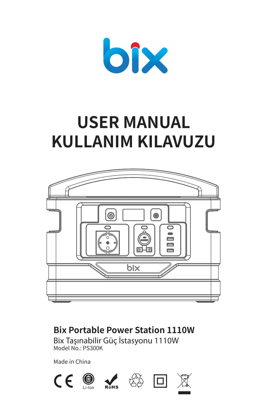 PS300K 300000mAh 1110Wh 1000W AC Priz, 3*USB-A, 100W kullanım kılavuzu — sayfa 1