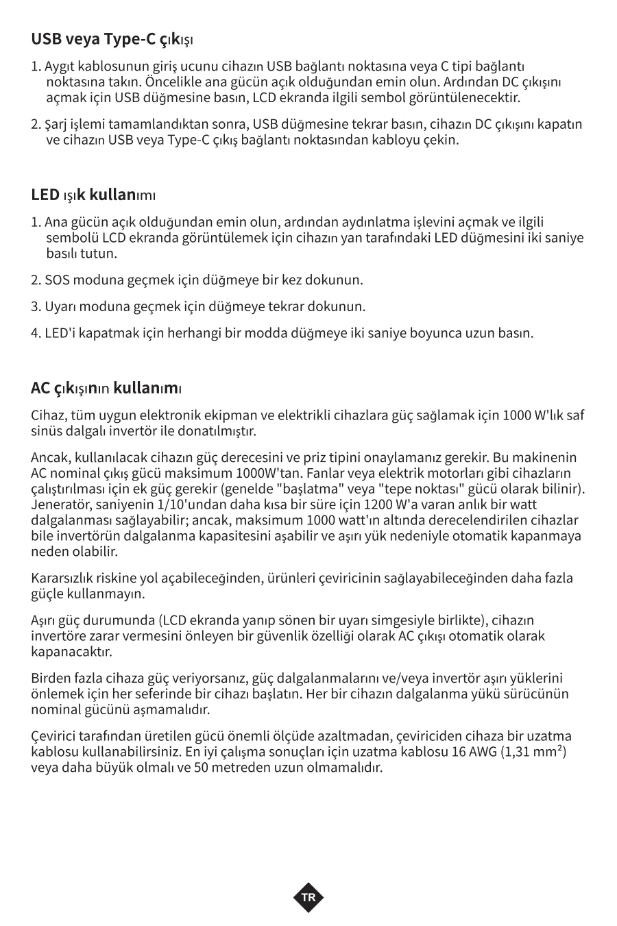 PS300K 300000mAh 1110Wh 1000W AC Priz, 3*USB-A, 100W kullanım kılavuzu — sayfa 6