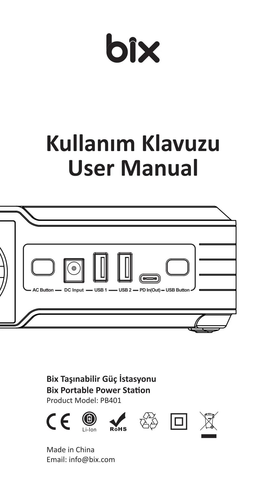 PB401 40000mAh 230V 100W AC Priz, 2*USB-A, 60W Type-C kullanım kılavuzu — sayfa 1