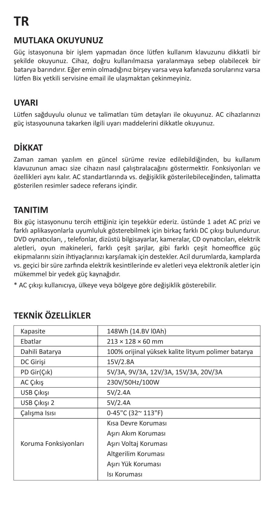 PB401 40000mAh 230V 100W AC Priz, 2*USB-A, 60W Type-C kullanım kılavuzu — sayfa 3