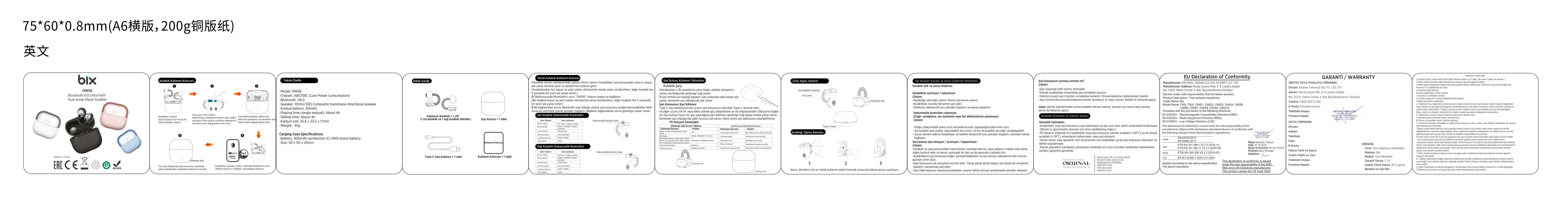 OWS6 Open-Ear Tasarımlı Bluetooth 6.0 Kablosuz Kulaklık kullanım kılavuzu — sayfa 1