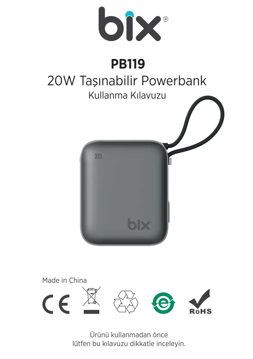 PB119 10000mAh PD 20W Cep Boyu Kompakt Tasarımlı Şarj kullanım kılavuzu — sayfa 1