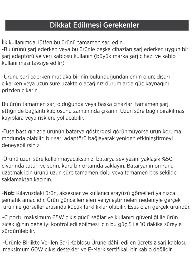 PB120 20000mAh PD 65W Cep Boyu Kompakt Tasarımlı Şarj kullanım kılavuzu — sayfa 7
