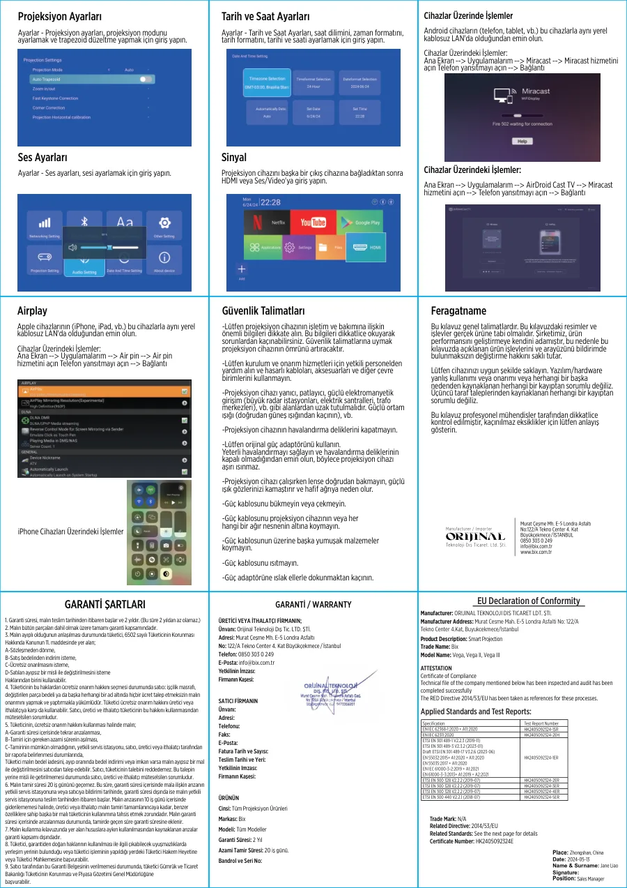 Vega Android Projeksiyon Cihazı HD 1280×720 4K Akıllı kullanım kılavuzu — sayfa 2