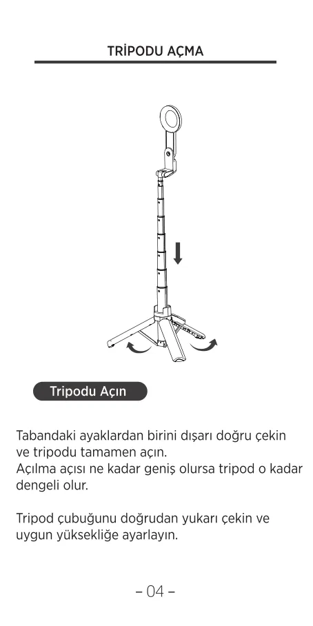 BS03 MagSafe Uyumlu Manyetik Selfie Çubuğu Tripod kullanım kılavuzu — sayfa 5