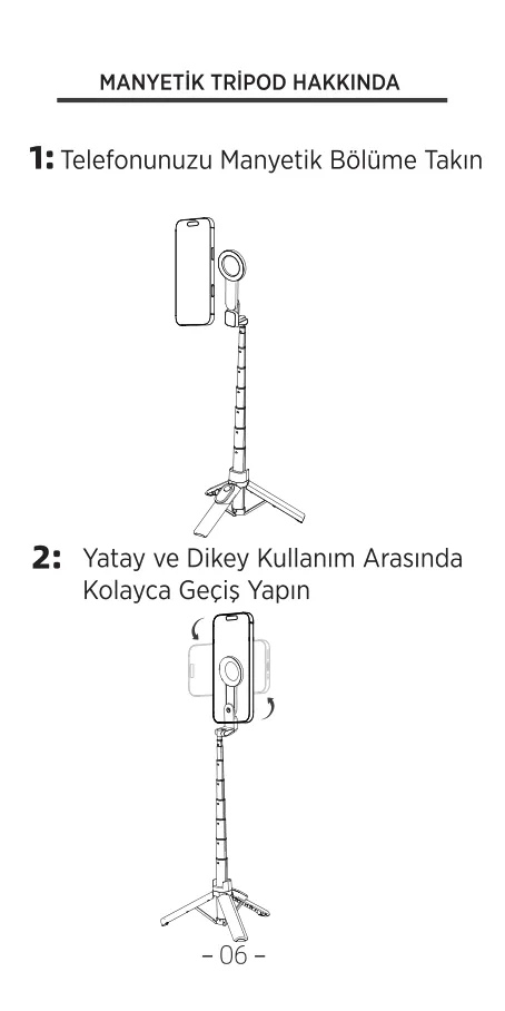 BS03 MagSafe Uyumlu Manyetik Selfie Çubuğu Tripod kullanım kılavuzu — sayfa 7