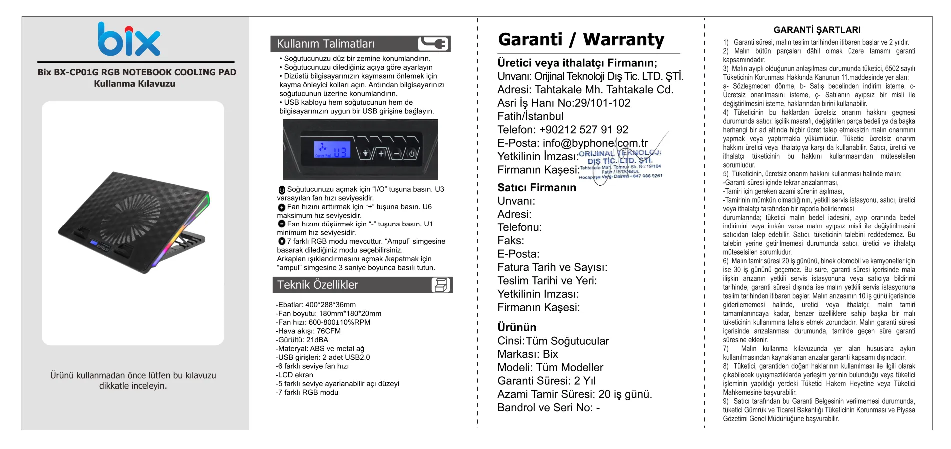 BX-CP01G RGB Aydınlatmalı Gaming Notebook Soğutucu kullanım kılavuzu — sayfa 1
