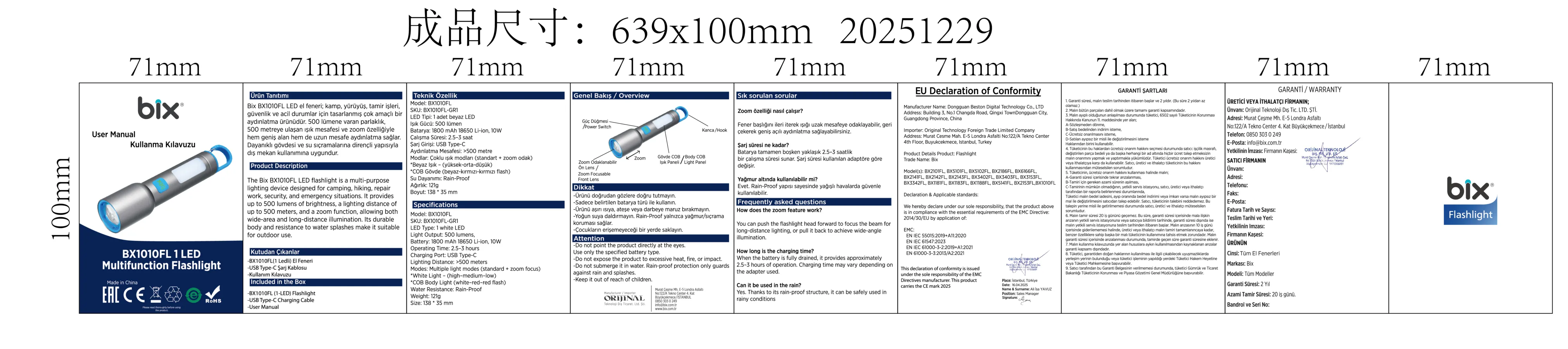 BX1010FL Max 500 Lümen ve 500 Metreye Kadar Feneri kullanım kılavuzu — sayfa 1