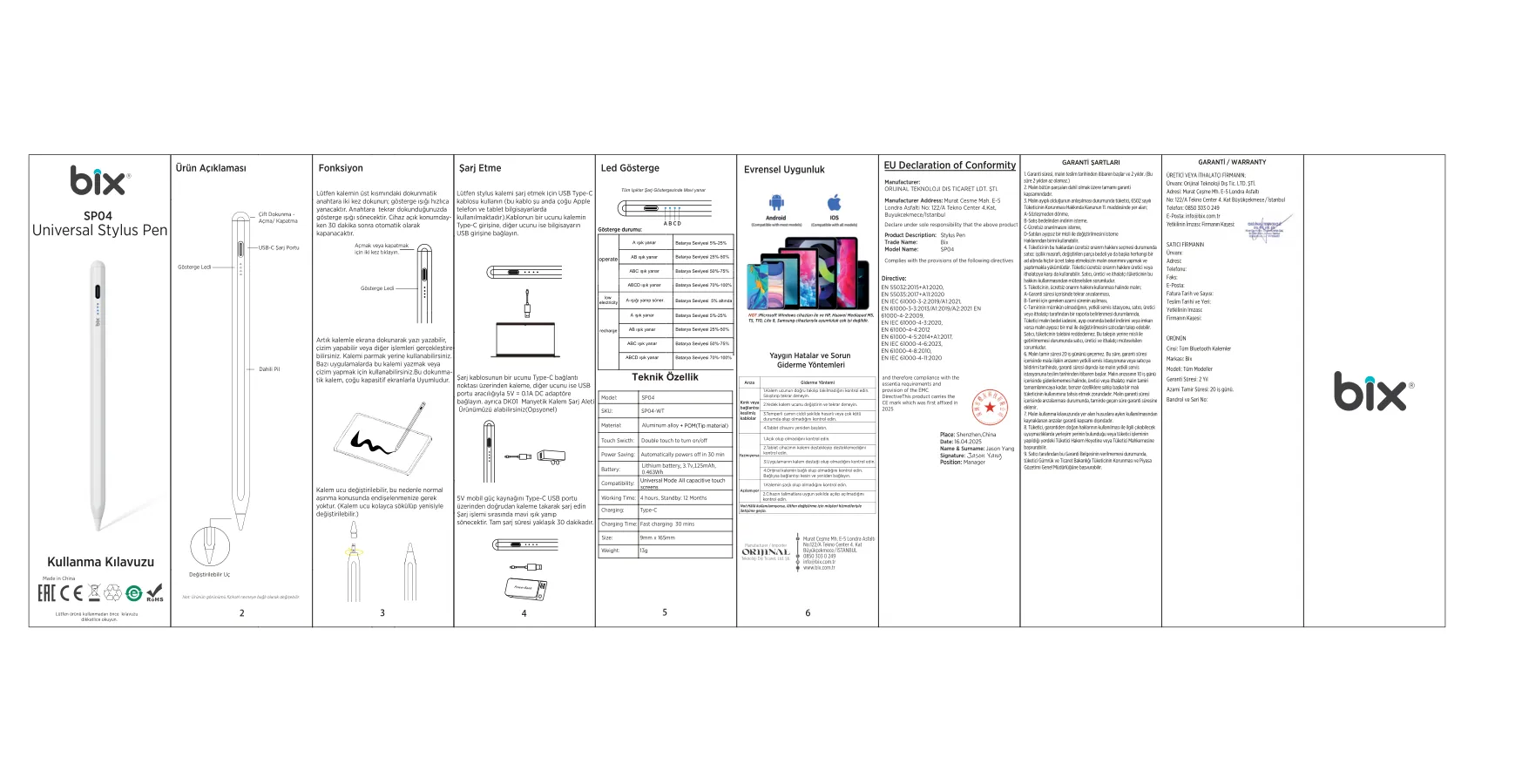 SP04 Stylus Pen Android iPad Universal Kapasitif kullanım kılavuzu — sayfa 1