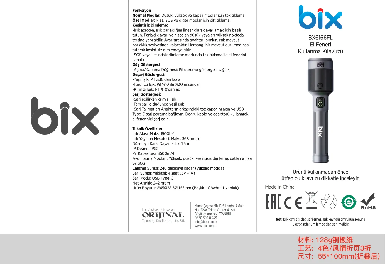 Flashlight BX6166FL 3W LED, Max. 1500 Lümen Feneri kullanım kılavuzu — sayfa 1
