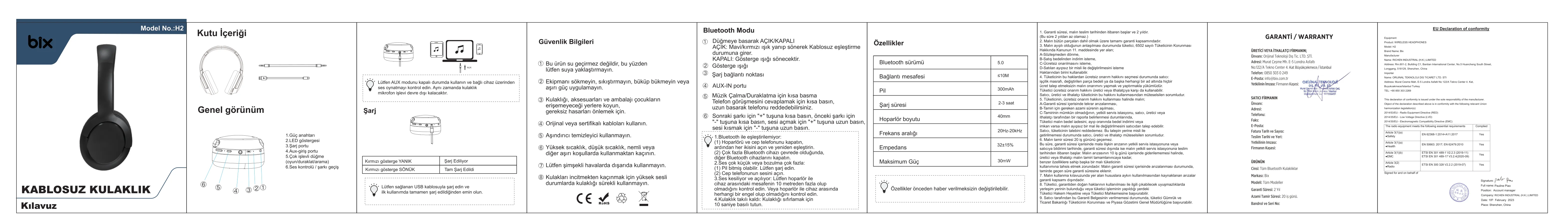 H2 Soundcraft 40mm Sürücülü 14 Saat Kulak Üstü Kulaklık kullanım kılavuzu — sayfa 1