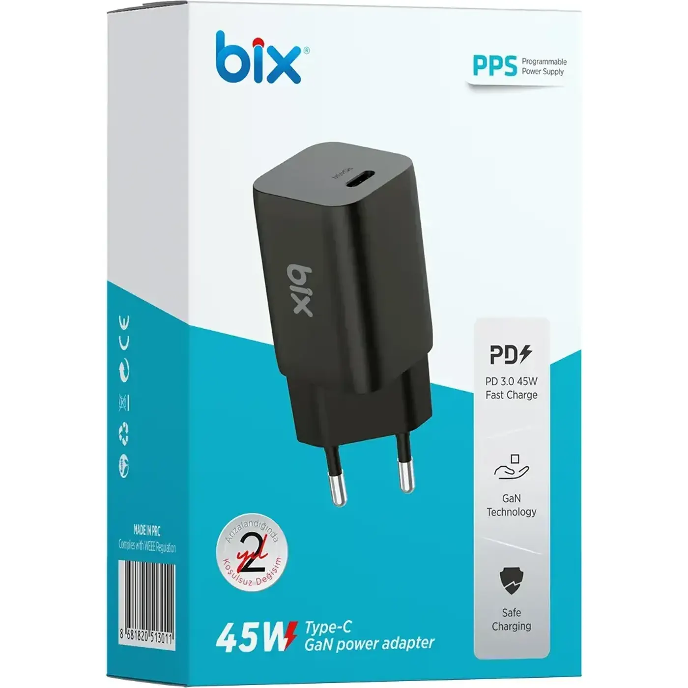 BX45G GaN Type-C PD 3.0 45W PPS Mini Hızlı Şarj Cihazı — görsel 4