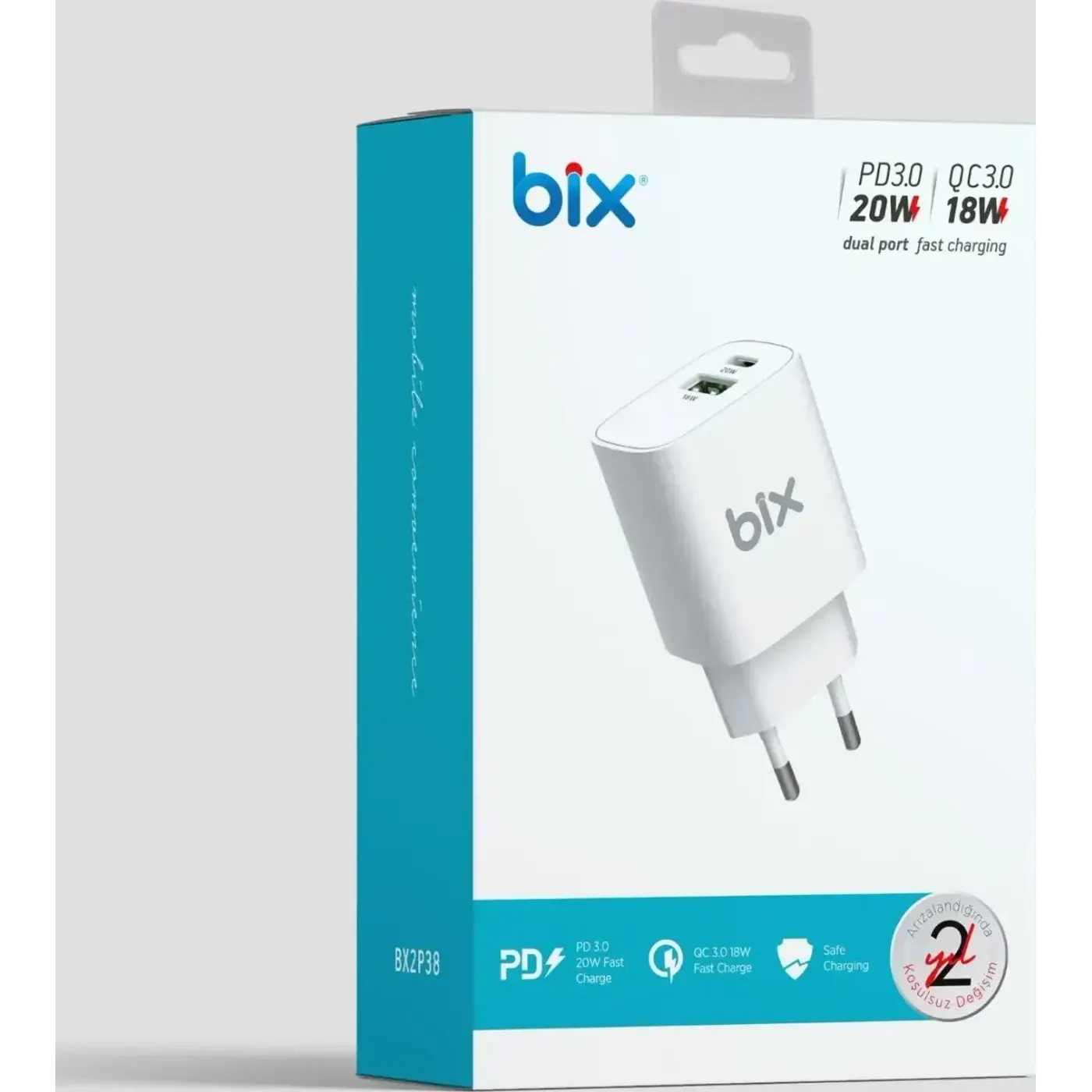 BX2P38 20W Type-C PD ve 18W USB QC 3.0 Çift Portlu Şarj — görsel 3