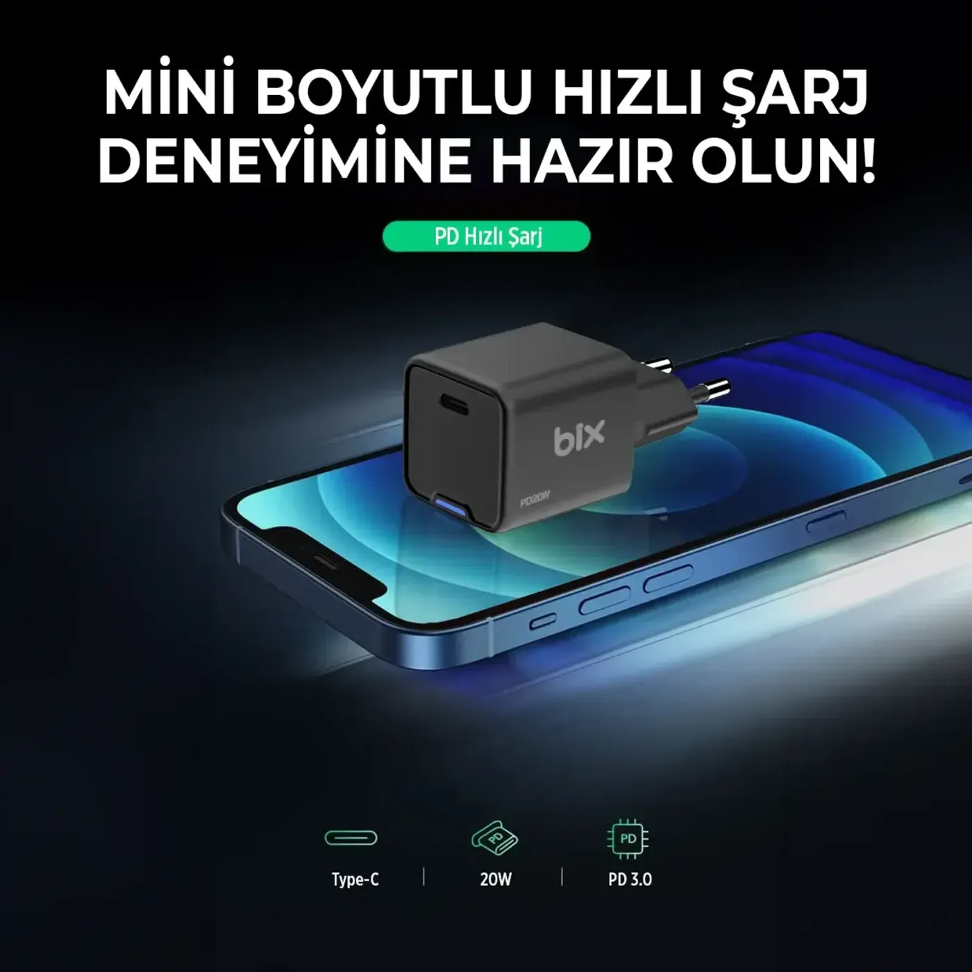 BX1P20G GaN 20W Type-C PD Akım Korumalı ve LED — görsel 2
