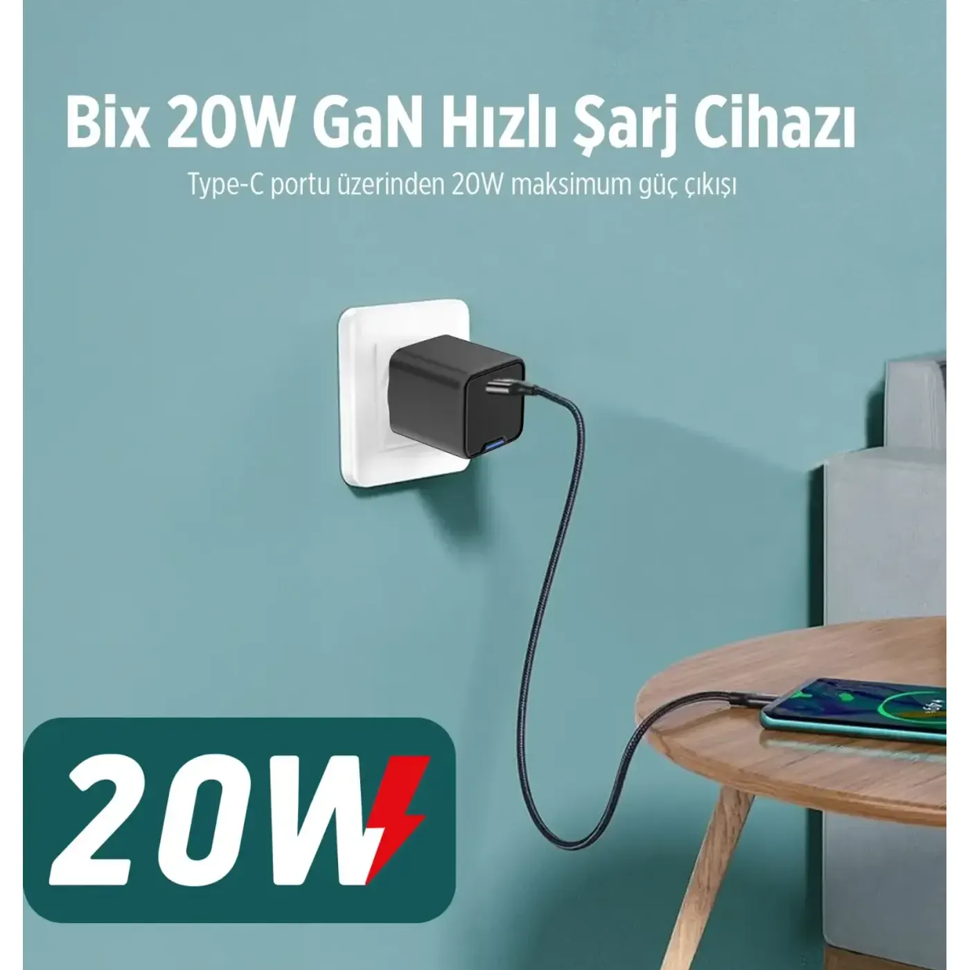 BX1P20G GaN 20W Type-C PD Akım Korumalı ve LED — görsel 3