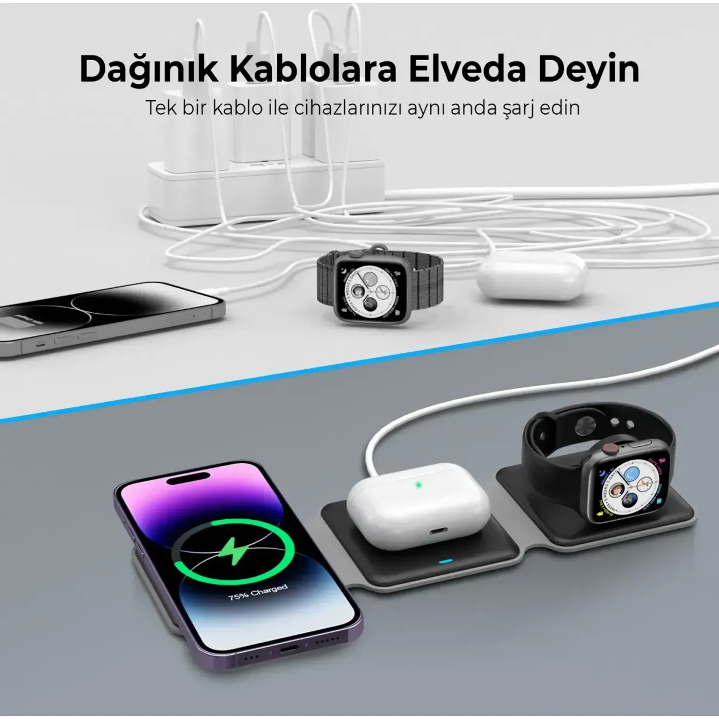 BXMW2 15W 3’ü 1 Arada iPhone Apple Watch AirPods Uyumlu — görsel 2