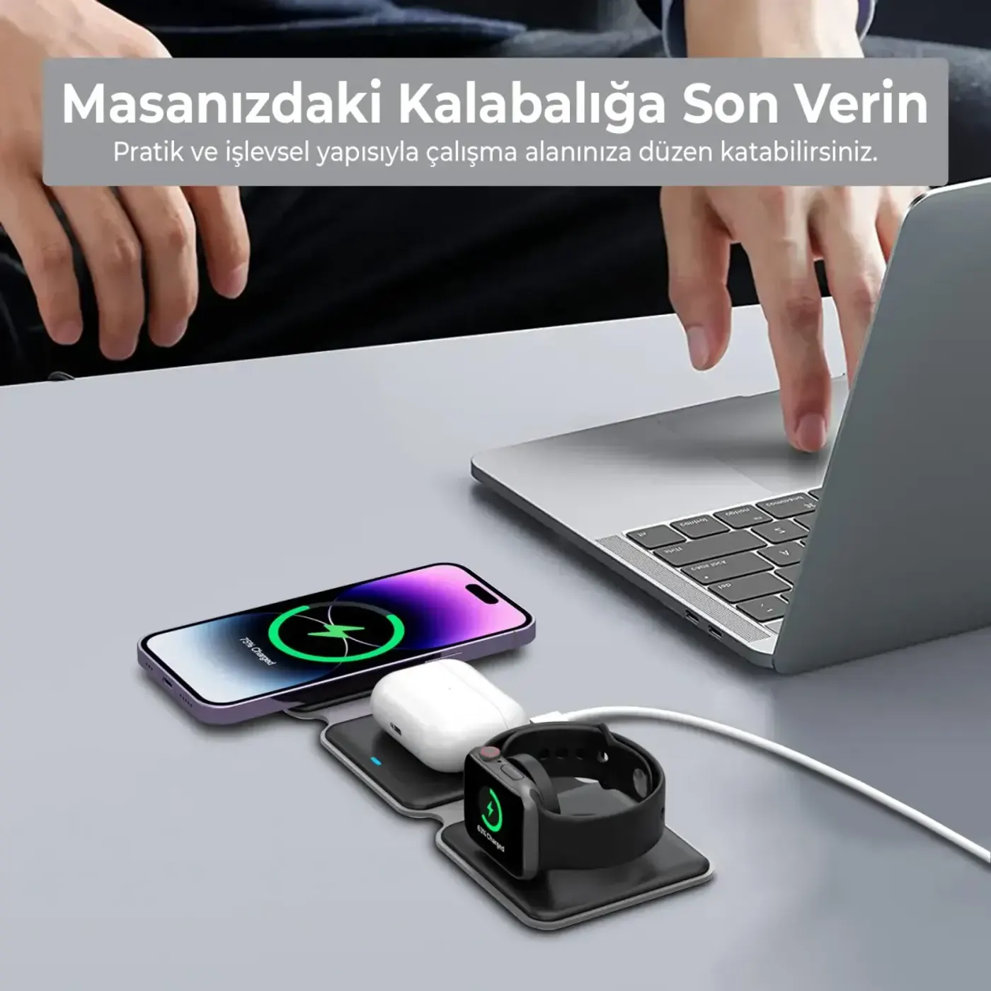 BXMW2 15W 3’ü 1 Arada iPhone Apple Watch AirPods Uyumlu — görsel 3