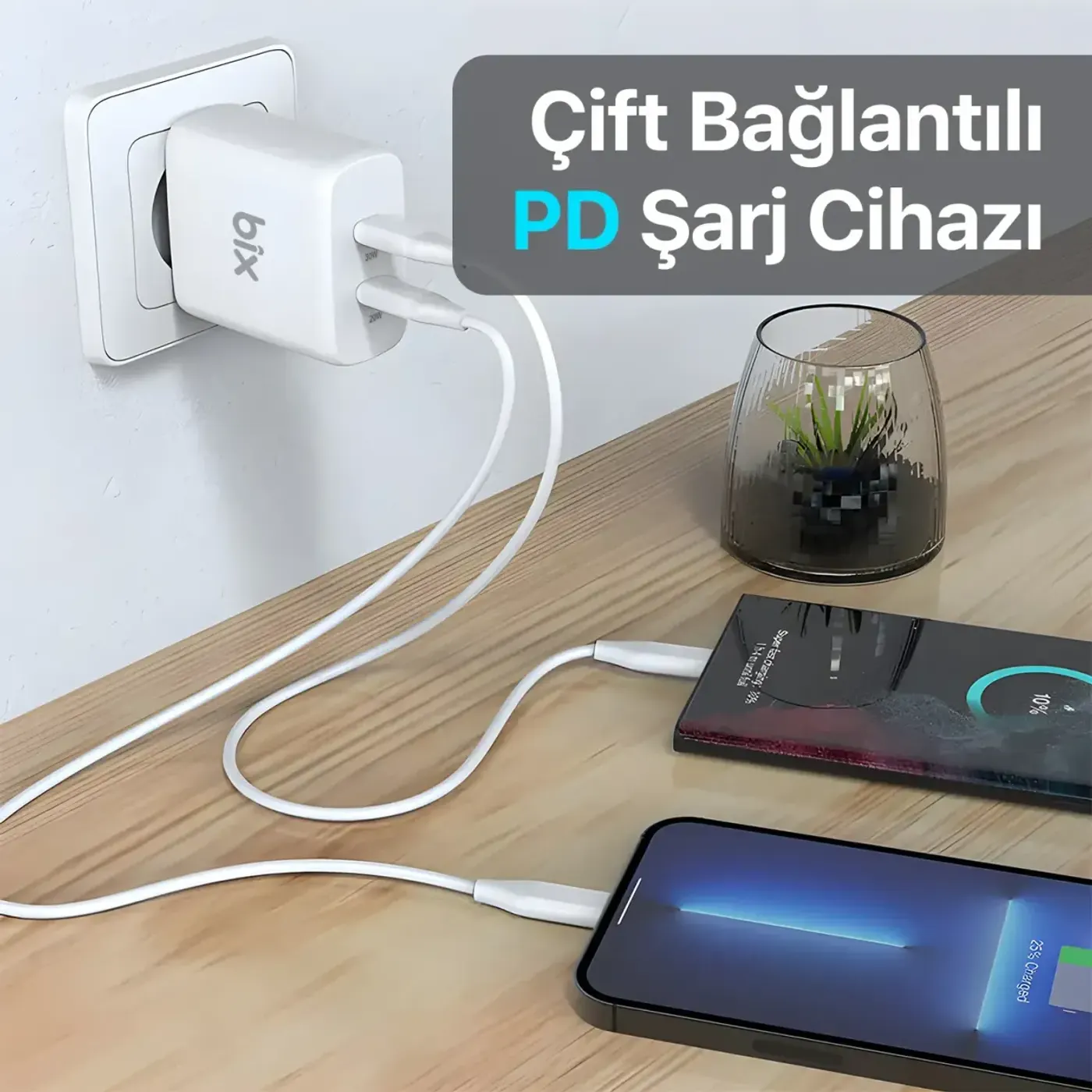 BX2P50 50W Type-C PD 3.0 Çift Çıkışlı Hızlı Şarj Cihazı — görsel 3