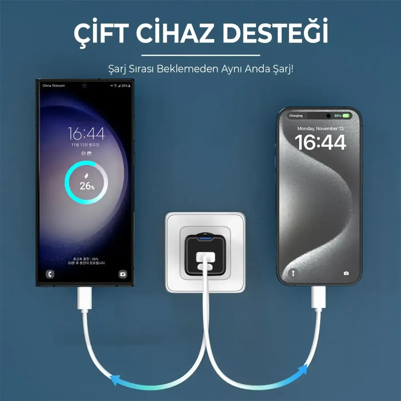 BX2P30G GaN PD 30W Type-C ve USB-A QC 18W Çift Portlu — görsel 2