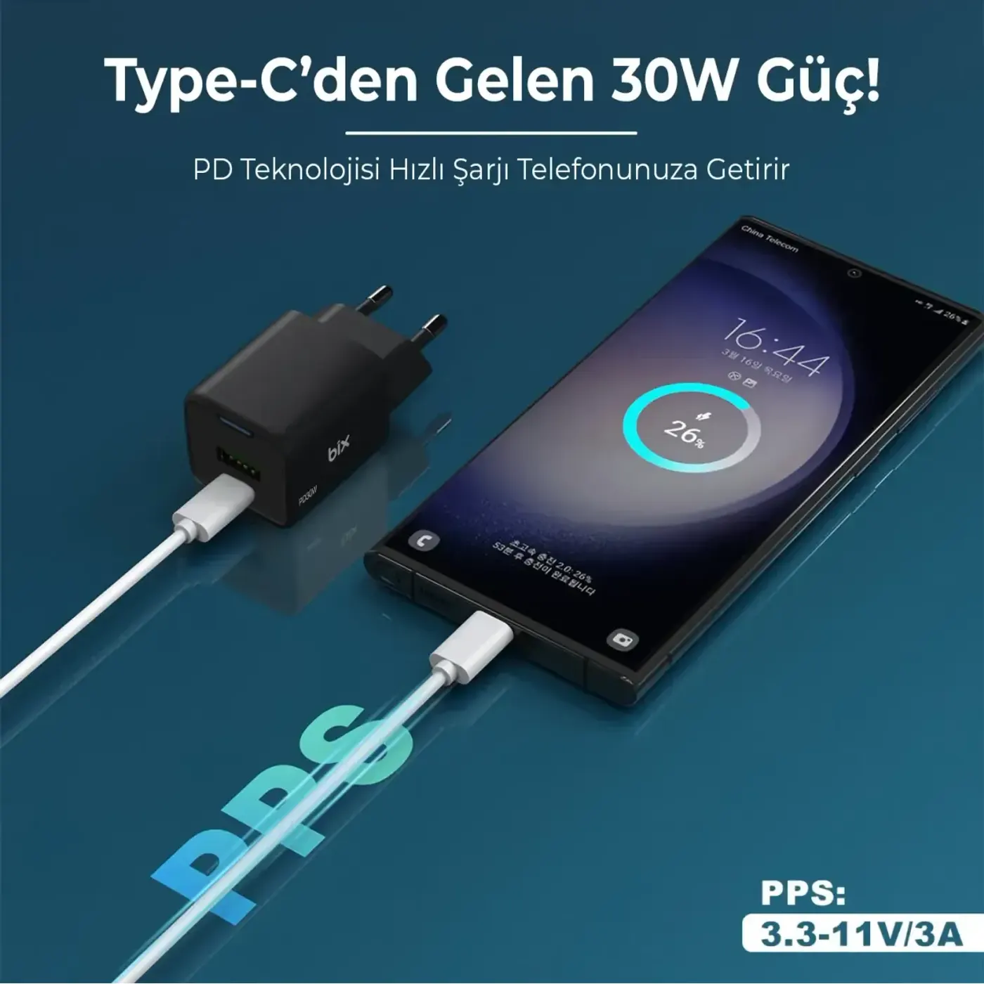 BX2P30G GaN PD 30W Type-C ve USB-A QC 18W Çift Portlu — görsel 4