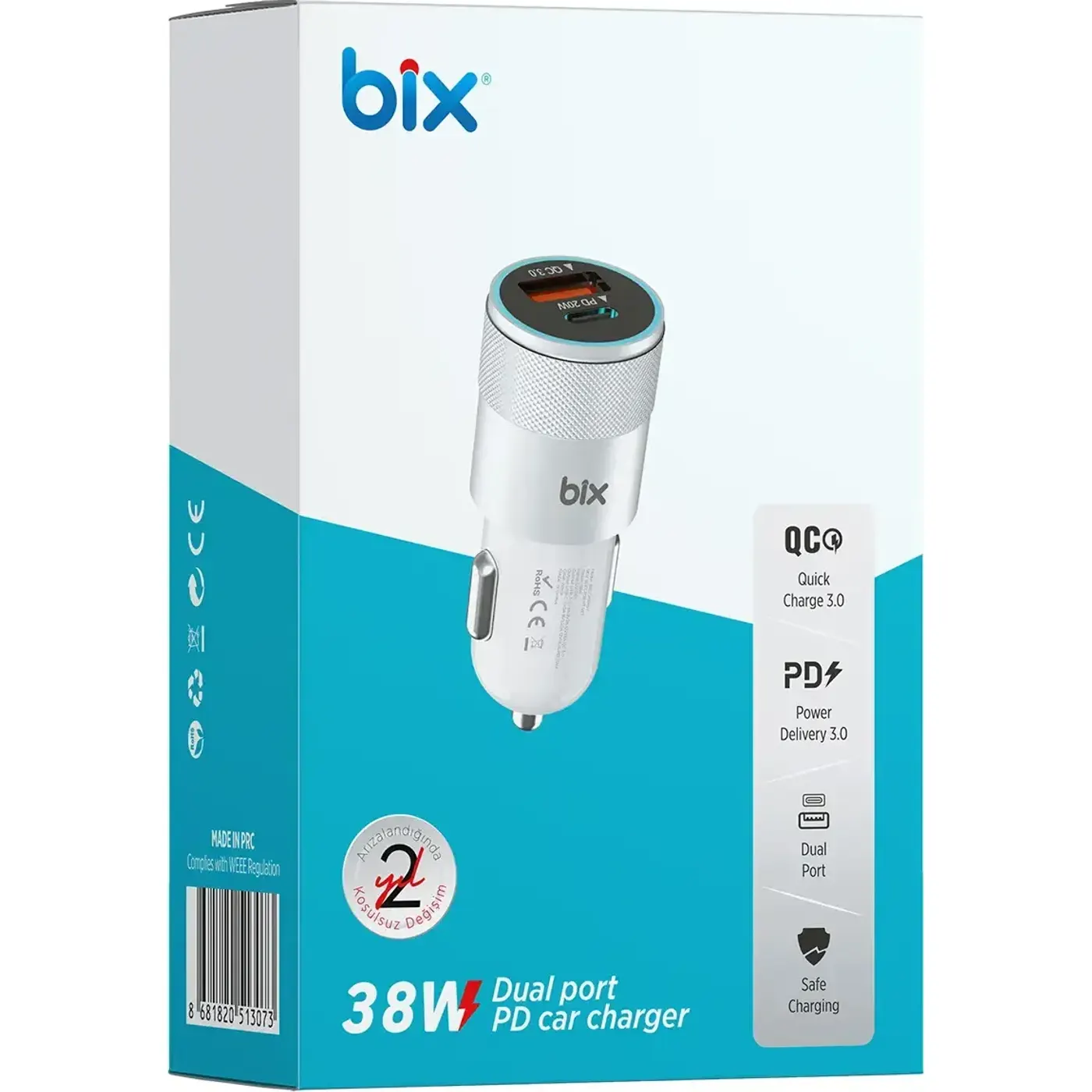 BXCCP38WT 38W USB QC 3.0 18W ve Type-C PD 20W Çift Şarj — görsel 4