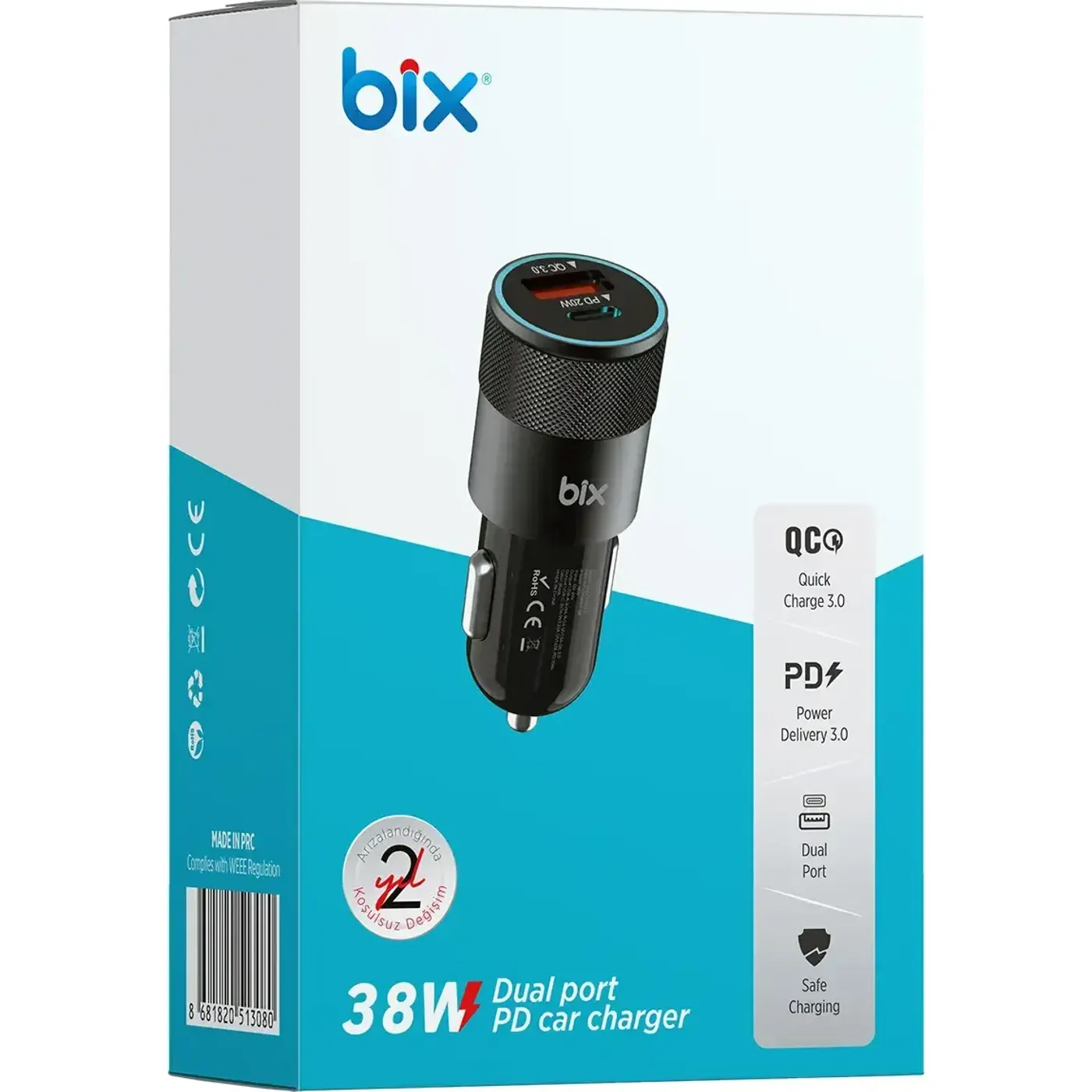 BXCCP38WT 38W USB QC 3.0 18W ve Type-C PD 20W Çift Şarj — görsel 4