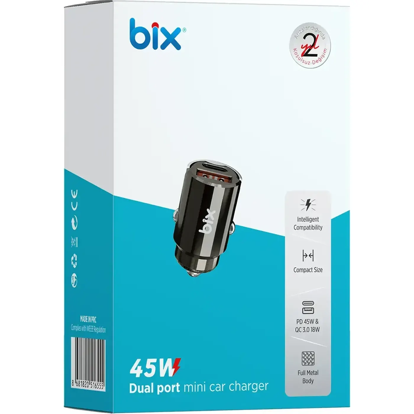 BXCCP45W 45W Type-C PD ve USB-A QC 3.0 18W Araç Şarj — görsel 4