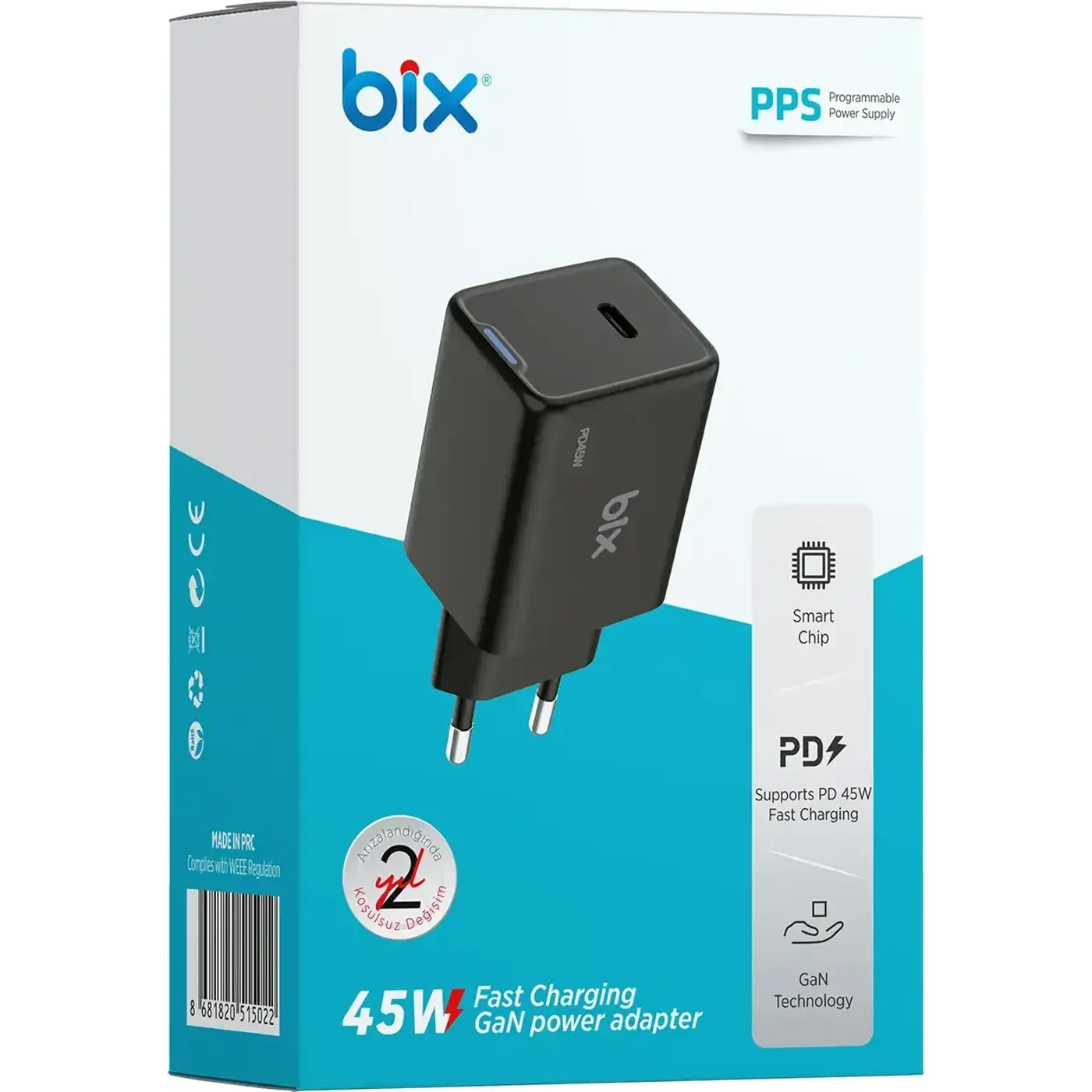 BX1P45G GaN 45W Type-C PD Akım Korumalı ve LED — görsel 5