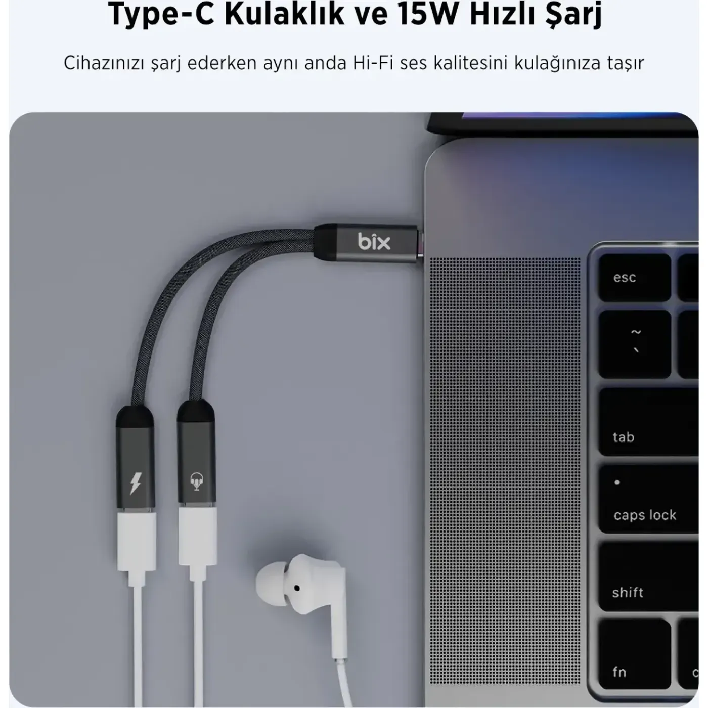ADP-13 Type-C to Çift Type-C Kulaklık ve 15W Hızlı Şarj — görsel 2