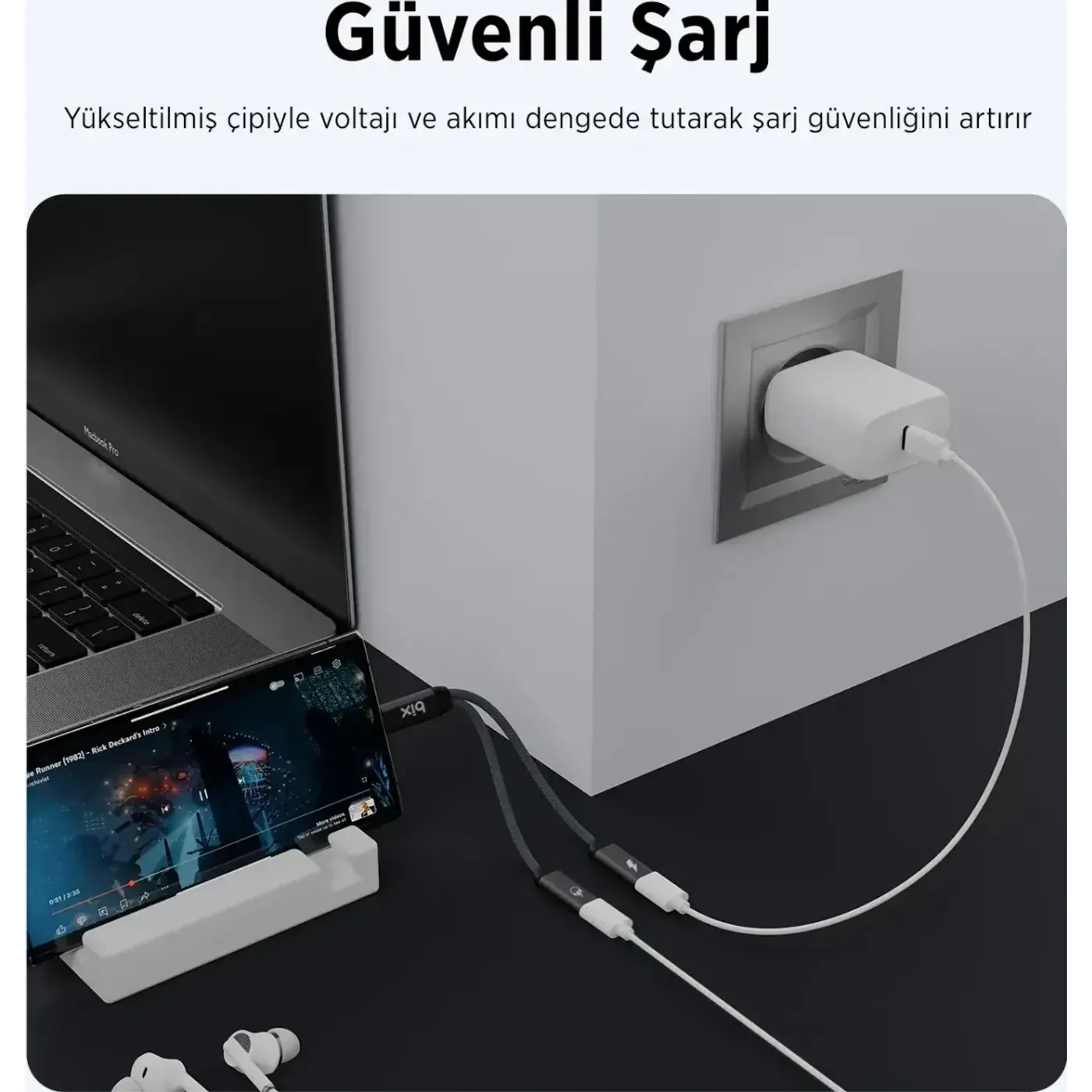 ADP-13 Type-C to Çift Type-C Kulaklık ve 15W Hızlı Şarj — görsel 3