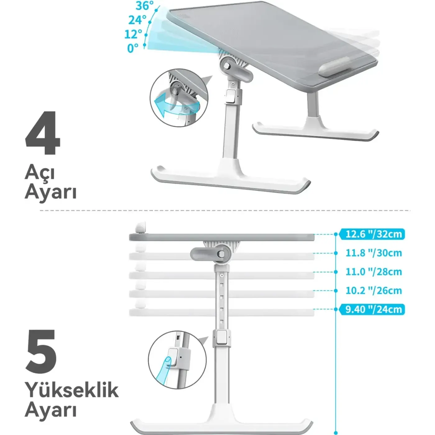 Bix Saiji AL30 Ayarlanabilir Laptop Masası – Yatakta — görsel 3
