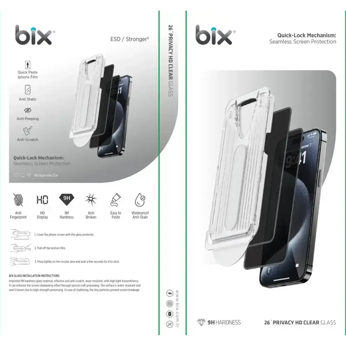 Bix 26° Privacy HD Clear Glass Ekran Koruyucu — görsel 2