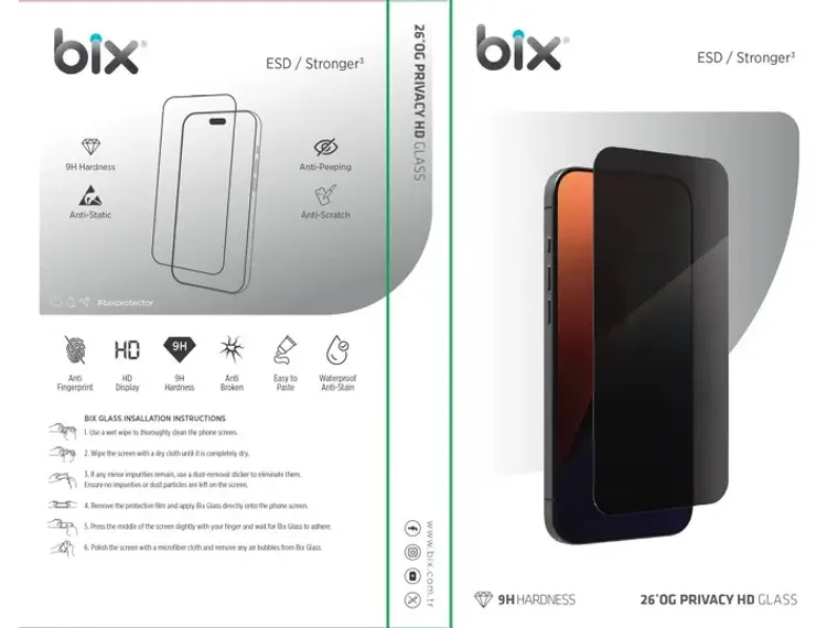 Bix 26° Privacy HD Glass – 9H Sertlikte Ekran Koruyucu — görsel 2